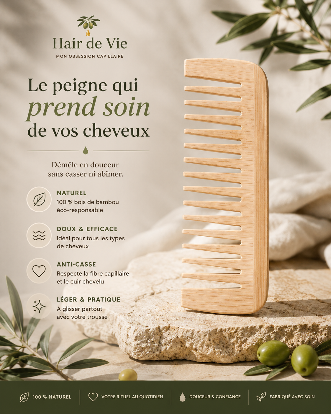 Petit peigne en bambou